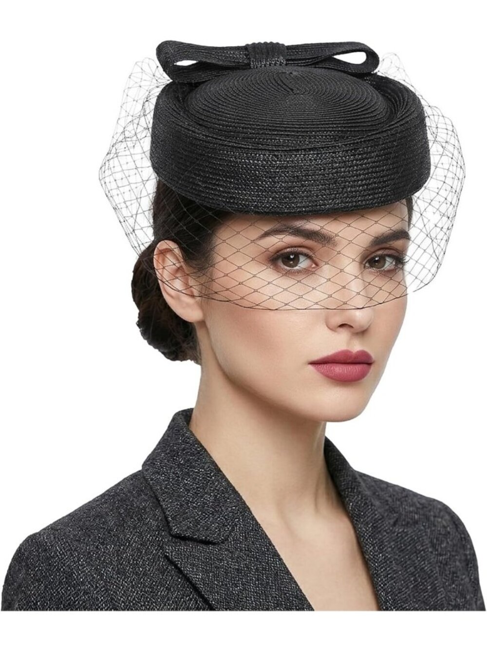 Vintage Pillbox Hat with Veil & Bow - Elegant Fascinator for Women’s Events